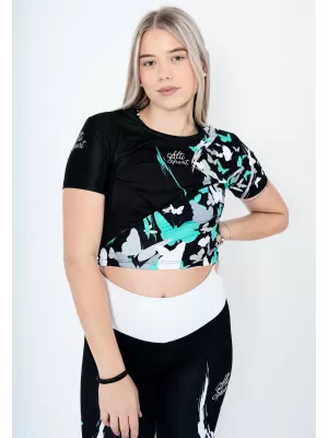 Női funkcionális prémium crop felső ALTISPORT VOJ/ALW022TR07 ČERNÁ/TYRKYSOVÁ FEKETE/TÜRKIZ