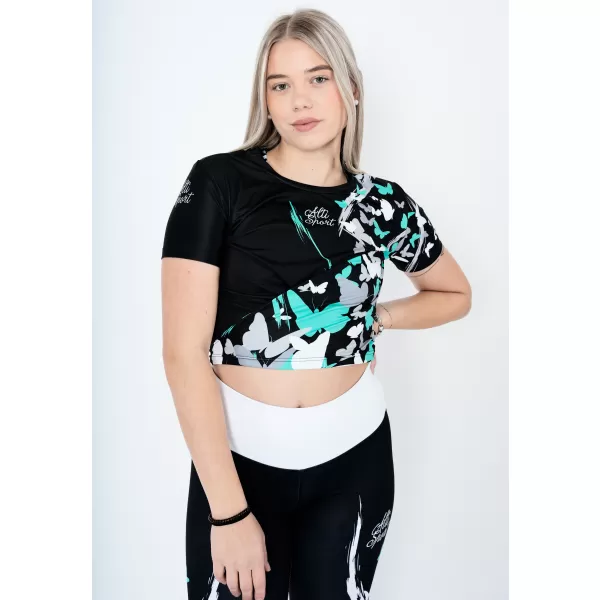  Női funkcionális prémium crop felső ALTISPORT VOJ/ALW022TR07 ČERNÁ/TYRKYSOVÁ FEKETE/TÜRKIZ 