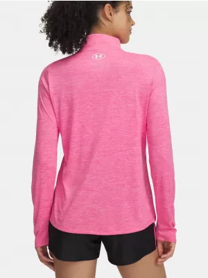 Női póló UNDER ARMOUR TECH 1/2 ZIP- TWIST 1384225-672 RÓZSASZÍN