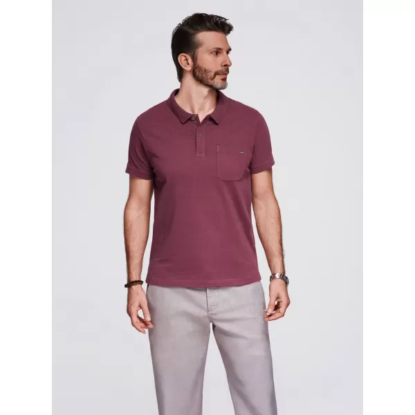  Mens t -phirt gallérral OMBRE OM-POWS-0142 GESZTENYEBARNA 