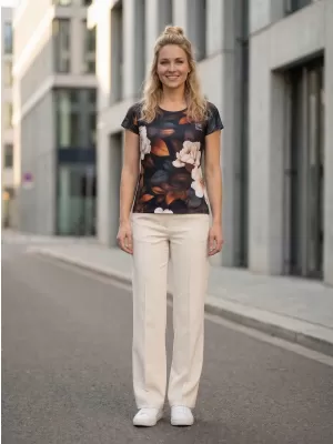 Női szabadidő ing prémium ALTISPORT VOJ/ALW097TR06 FEHÉR/NARANCS/VIRÁGOK