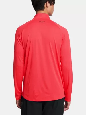 Férfi póló UNDER ARMOUR UA TECH TEXTURED 1/2 ZIP PIROS