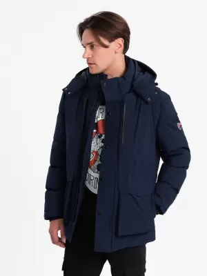 Férfi téli kabát OMBRE OM-JAHP-0306 SÖTÉTKÉK