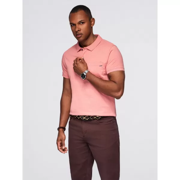  Mens t -phirt gallérral OMBRE OM-POWS-0142 RÓZSASZÍN 