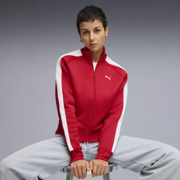  Női pulóver PUMA T7 ALWAYS ON SHORT TRACK JACKET 62979611 MINDIG PIROS 