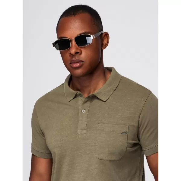  Mens t -phirt gallérral OMBRE OM-POWS-0142 SÖTÉT OLAJBOGYÓ 