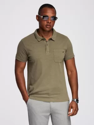 Mens t -phirt gallérral OMBRE OM-POWS-0142 SÖTÉT OLAJBOGYÓ