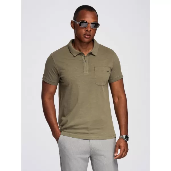  Mens t -phirt gallérral OMBRE OM-POWS-0142 SÖTÉT OLAJBOGYÓ 