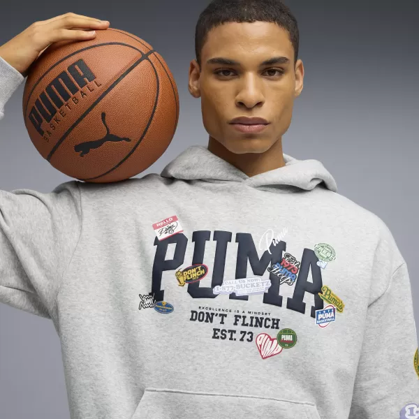  Férfi pulóver PUMA HOOPERHOTLINE PULLOVER HOODIE 63282703 VILÁGOSSZÜRKE HANGA 