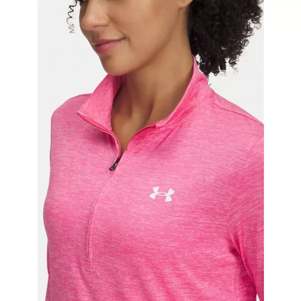  Női póló UNDER ARMOUR TECH 1/2 ZIP- TWIST 1384225-672 RÓZSASZÍN 