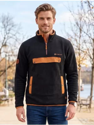 Férfi polár pulóver ALTISPORT GARM FEKETE/BARNA