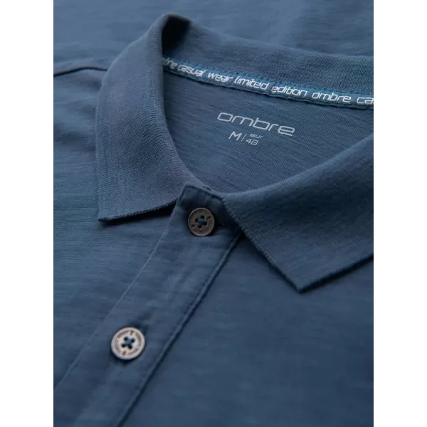  Mens t -phirt gallérral OMBRE OM-POWS-0142 SÖTÉTKÉK 