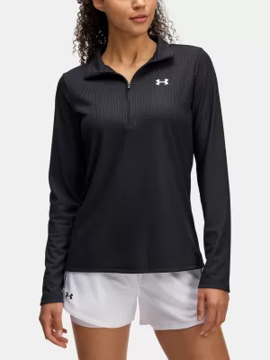 Női póló UNDER ARMOUR TECH RIB 1/2 ZIP 1389857-001 FEKETE