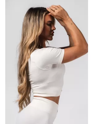 Formázó varrat nélküli crop felső FLOW SEAMLESS 499 CREAM Nebbia