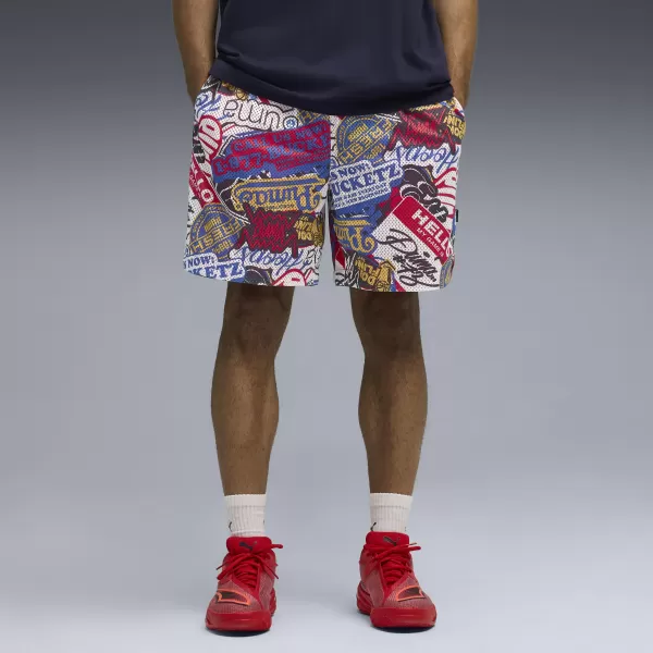  Rövidnadrág PUMA HOOPERHOTLINE AOP 7" SHORTS 63283701 MINDEN IDŐKRE PIROS/AOP 