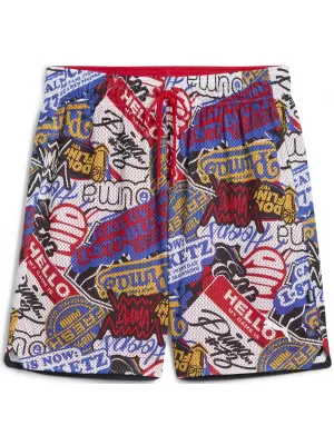 Rövidnadrág PUMA HOOPERHOTLINE AOP 7" SHORTS 63283701 MINDEN IDŐKRE PIROS/AOP