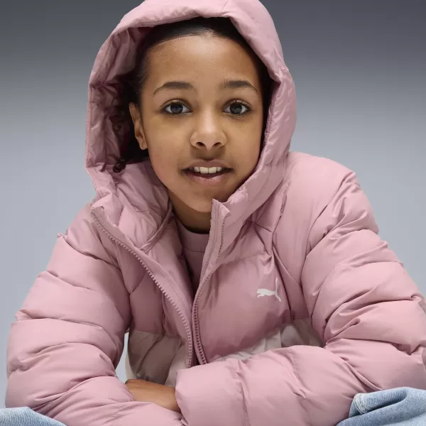  Gyermek dzseki PUMA SYNTHETIC HOODED PUFFER JACKET 68840465 KIEGYENSÚLYOZOTT RÓZSASZÍN 