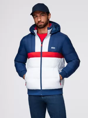 Kabát OMBRE OM-JALP-0296 KÉK ÉS FEHÉR
