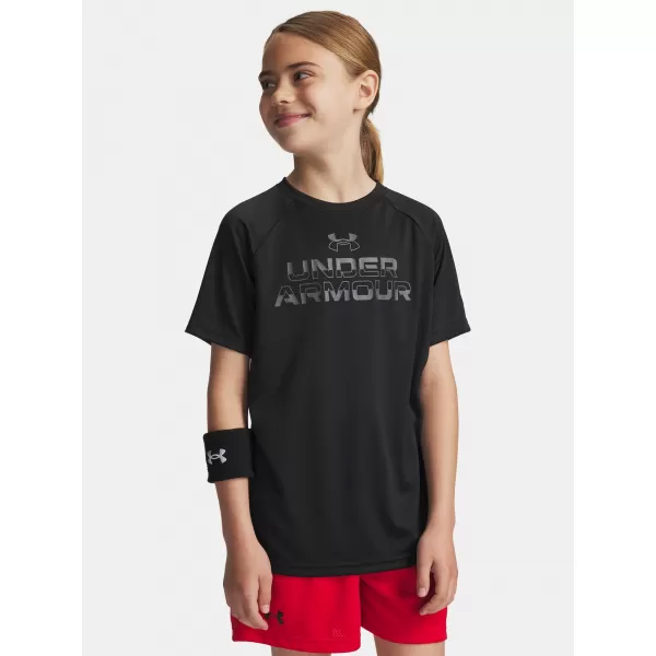  Fiú póló UNDER ARMOUR UA TECH SPLIT WORDMARK SS 1383010-003 FEKETE 