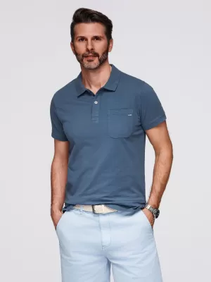 Mens t -phirt gallérral OMBRE OM-POWS-0142 SÖTÉTKÉK