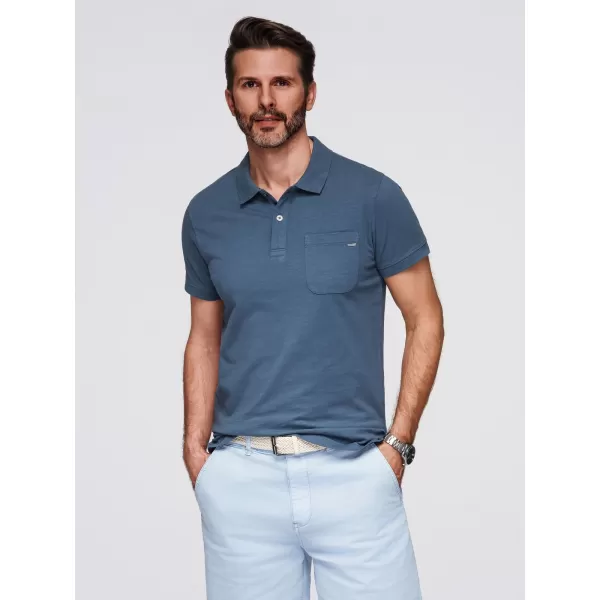  Mens t -phirt gallérral OMBRE OM-POWS-0142 SÖTÉTKÉK 