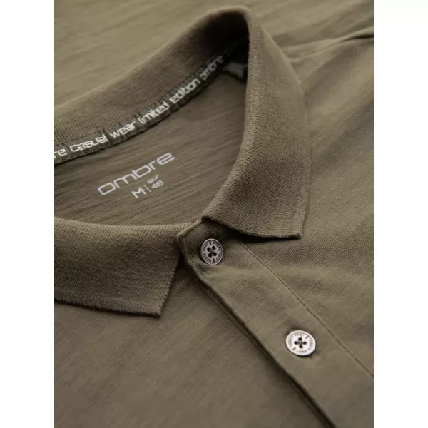  Mens t -phirt gallérral OMBRE OM-POWS-0142 SÖTÉT OLAJBOGYÓ 