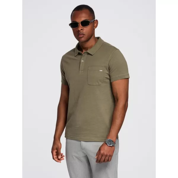  Mens t -phirt gallérral OMBRE OM-POWS-0142 SÖTÉT OLAJBOGYÓ 
