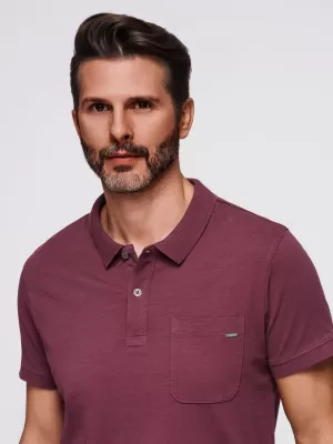 Mens t -phirt gallérral OMBRE OM-POWS-0142 GESZTENYEBARNA