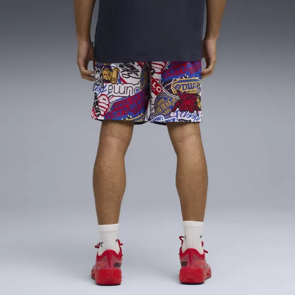  Rövidnadrág PUMA HOOPERHOTLINE AOP 7" SHORTS 63283701 MINDEN IDŐKRE PIROS/AOP 