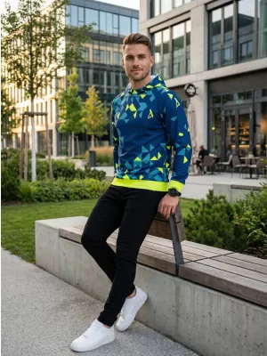 Férfi prémium funkcionális pulóver ALTISPORT VOJ/ALM108MI01 SÖTÉTKÉK-NEONSÁRGA