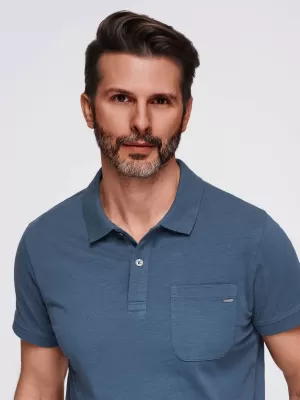 Mens t -phirt gallérral OMBRE OM-POWS-0142 SÖTÉTKÉK
