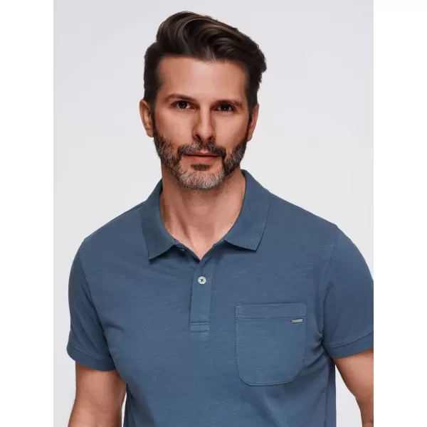 Mens t -phirt gallérral OMBRE OM-POWS-0142 SÖTÉTKÉK 