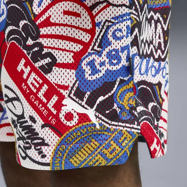  Rövidnadrág PUMA HOOPERHOTLINE AOP 7" SHORTS 63283701 MINDEN IDŐKRE PIROS/AOP 