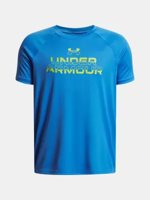 Fiú póló UNDER ARMOUR UA TECH SPLIT WORDMARK SS 1383010-402 KÉK