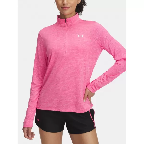  Női póló UNDER ARMOUR TECH 1/2 ZIP- TWIST 1384225-672 RÓZSASZÍN 