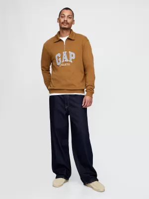 Férfi pulóver GAP POLO HALF ZIP SWEATSHIRT 744734-00 FÉNYES BARNA
