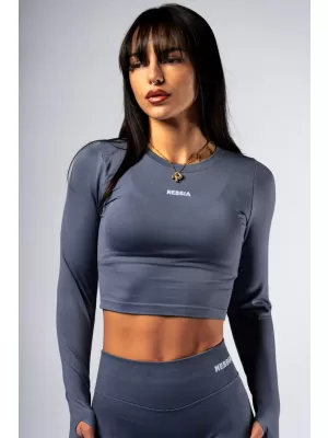 Varrat nélküli crop top hosszú ujjú POWER 892 GREY Nebbia