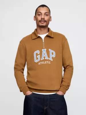 Férfi pulóver GAP POLO HALF ZIP SWEATSHIRT 744734-00 FÉNYES BARNA