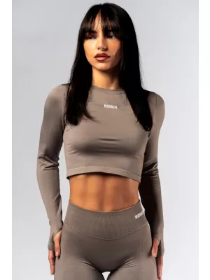 Varrat nélküli crop top hosszú ujjú POWER 892 LIGHT BROWN ASH Nebbia
