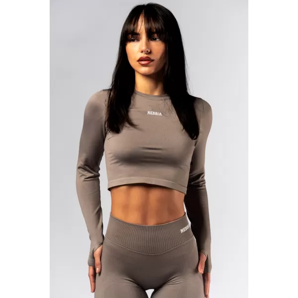  Varrat nélküli crop top hosszú ujjú POWER 892 LIGHT BROWN ASH Nebbia 