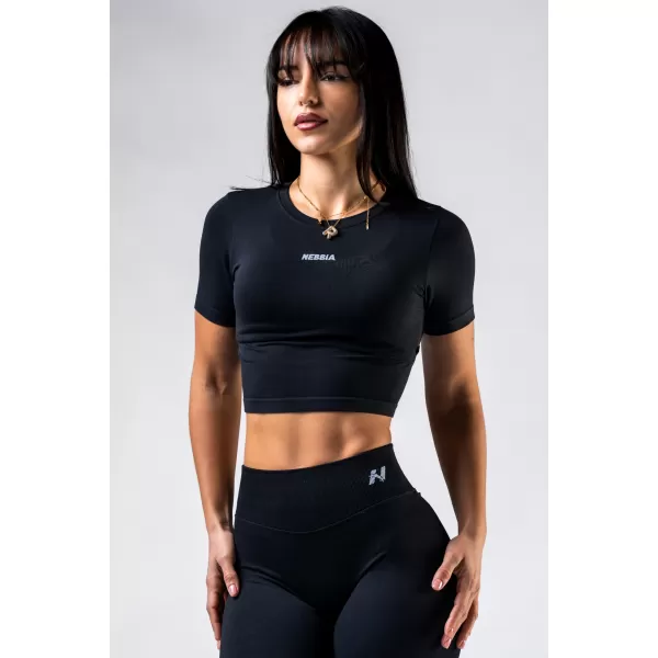  Varrat nélküli crop top rövid ujjú POWER 891 BLACK Nebbia 