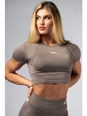 Varrat nélküli crop top rövid ujjú POWER 891 LIGHT BROWN ASH Nebbia