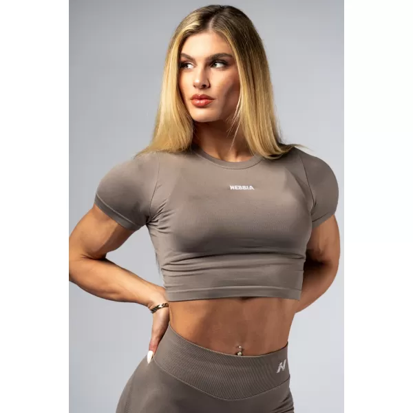  Varrat nélküli crop top rövid ujjú POWER 891 LIGHT BROWN ASH Nebbia 