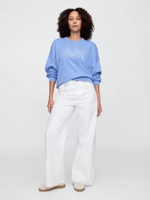 Női pulóver GAP LOGO WEDGE NECK SWEATSHIRT 714869-02 KÉK INGET