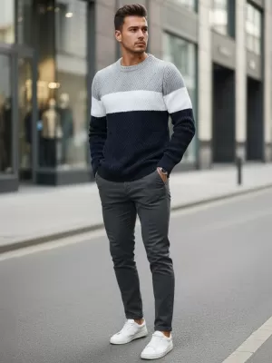 Férfi pulóver DSTREET WX2320 SÖTÉTKÉK/VILÁGOSSZÜRKE