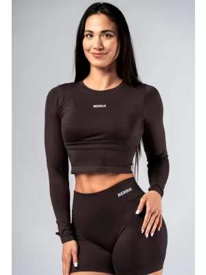 Varrat nélküli crop top hosszú ujjú POWER 892 DARK BROWN Nebbia