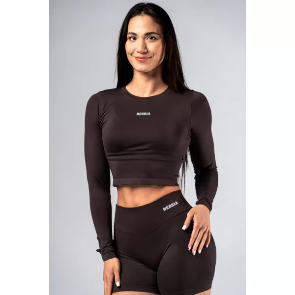  Varrat nélküli crop top hosszú ujjú POWER 892 DARK BROWN Nebbia 