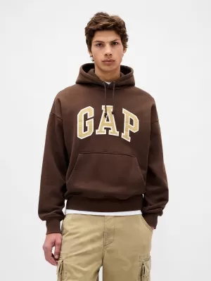 Férfi pulóver GAP HEAVYWEIGHT LOGO HOODIE PULLOVER 823104-04 SÖTÉTBARNA