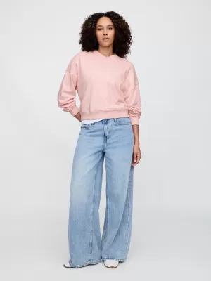 Női pulóver GAP LOGO WEDGE NECK SWEATSHIRT 714869-01 KÖDÖS RÓZSA