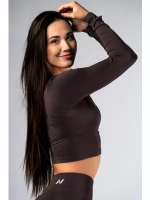 Varrat nélküli crop top hosszú ujjú POWER 892 DARK BROWN Nebbia